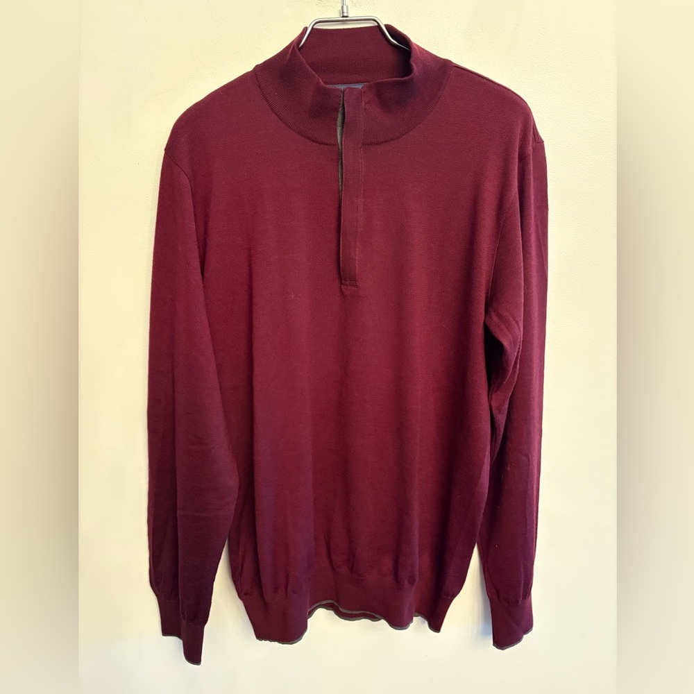 Paul & Shark Men's Burgundy half zip/snap merino/cashmere Sweater size Large